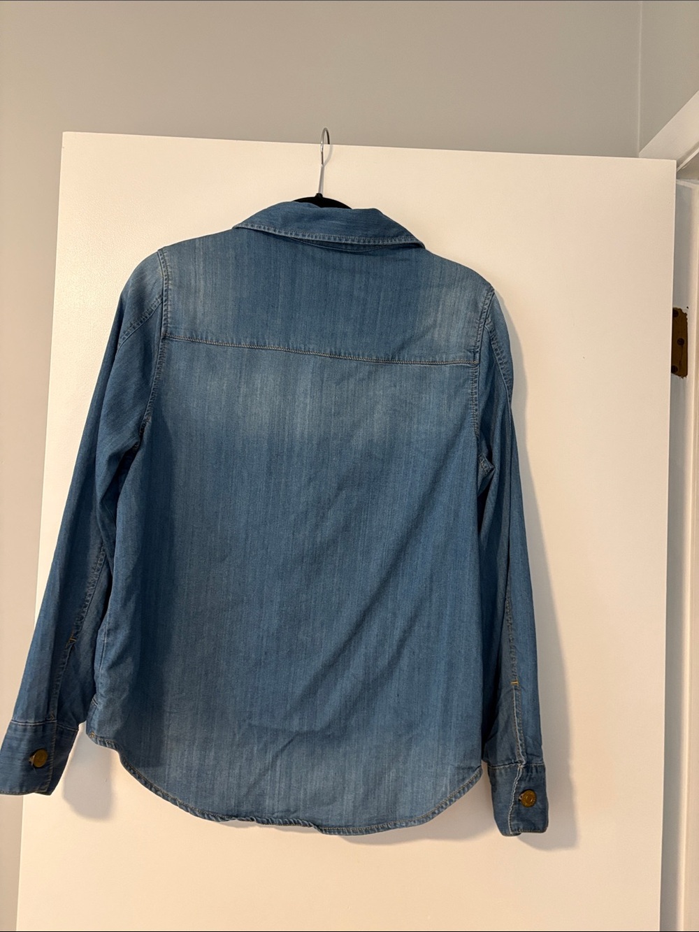 CAbi Keep Light Blue Denim Shirt Jacket with Gold Buttons - Picture 2 of 6